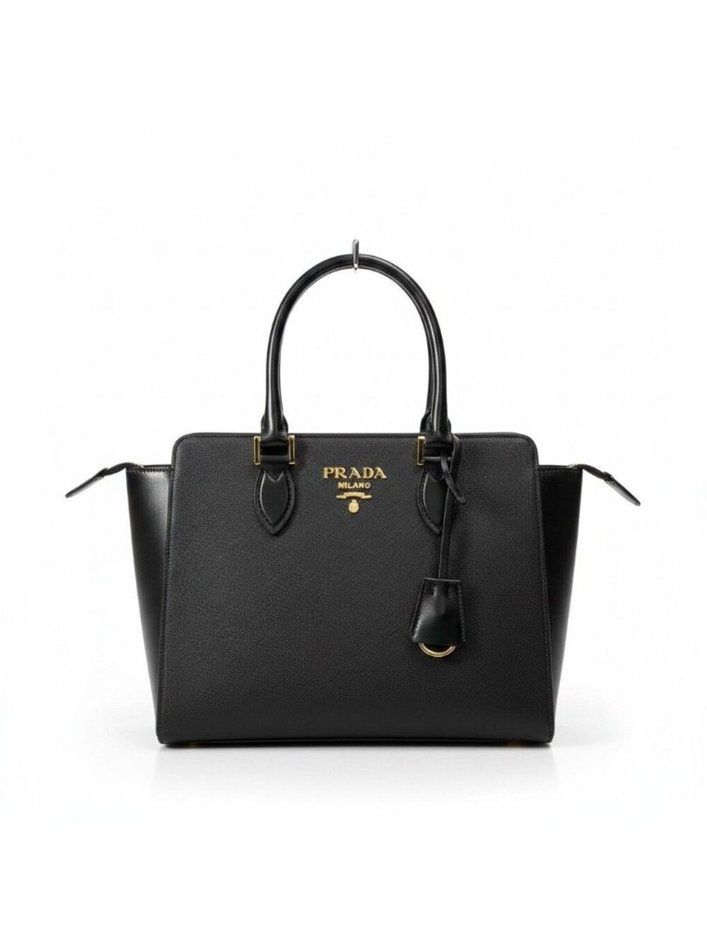 Prada Saffiano 2-Way Handbag Hand Bag Black Galla